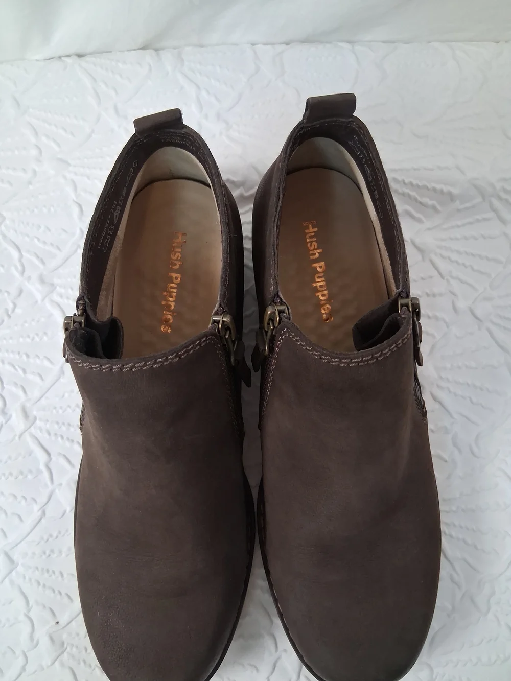 Hush Puppies Brown Leather Ankle Booties with Side Zip